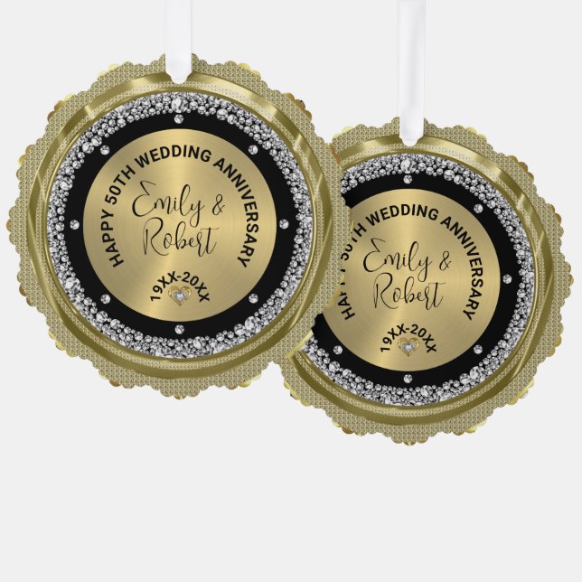 Adorno De Papel 50.º aniversario del boda diamantes blancos y oro (Anverso/Reverso)