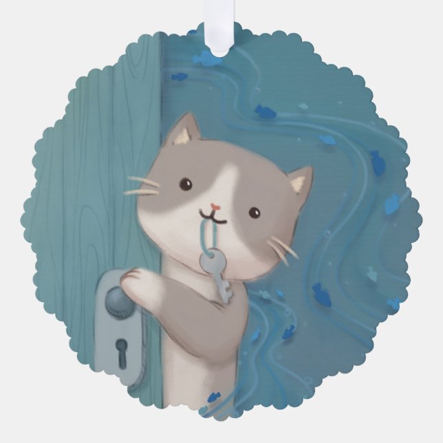 Adorno De Papel Abrir: Gato con clave (Anverso)