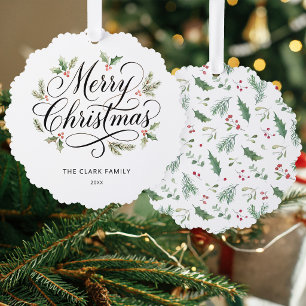 Adorno De Papel Acuarela Feliz Navidad Escritura Botánica   