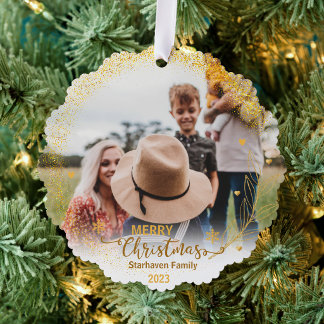 Adorno De Papel adornos alegres foto nombre de familia y año dorad
