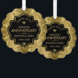 Adorno De Papel Aniversario del 50° Boda de las damas de oro y neg<br><div class="desc">Elegante personalizable negro y brillante de fondo dorado 50 aniversario boda.</div>
