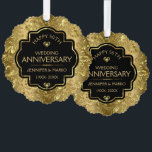 Adorno De Papel Aniversario del 50° Boda de las damas de oro y neg<br><div class="desc">Elegante personalizable negro y brillante de fondo dorado 50 aniversario boda.</div>