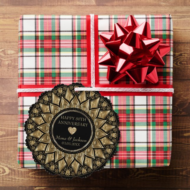 Adorno De Papel Aniversario del Boda de Mandala con flores negras  (Insitu (Regalo))