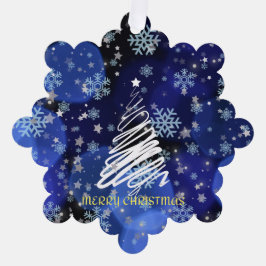 Adorno De Papel Árbol de copos de nieve azul profundo, ornamento o