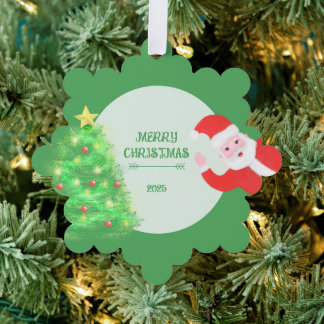 Adorno De Papel árbol de pino moderno de santa navidad fondo verde
