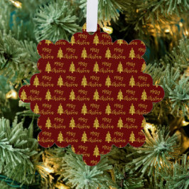 Adorno De Papel Árboles navideños guión rojo profundo y oro