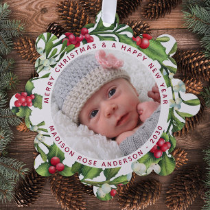 Adorno De Papel Baby First Christmas Personalized Photo Mistleto