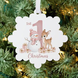 Adorno De Papel Baby Girl First Christmas Snowman Deer