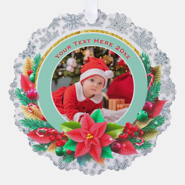 Adorno De Papel Baby's First Christmas Custom Name Photo Keepsake (Anverso)