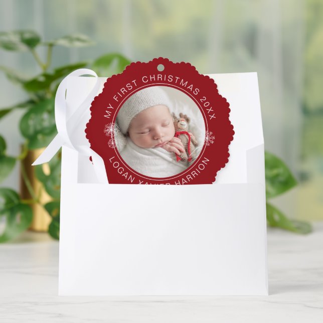 Adorno De Papel Baby's First Christmas Keepsake Photo (Sobre)