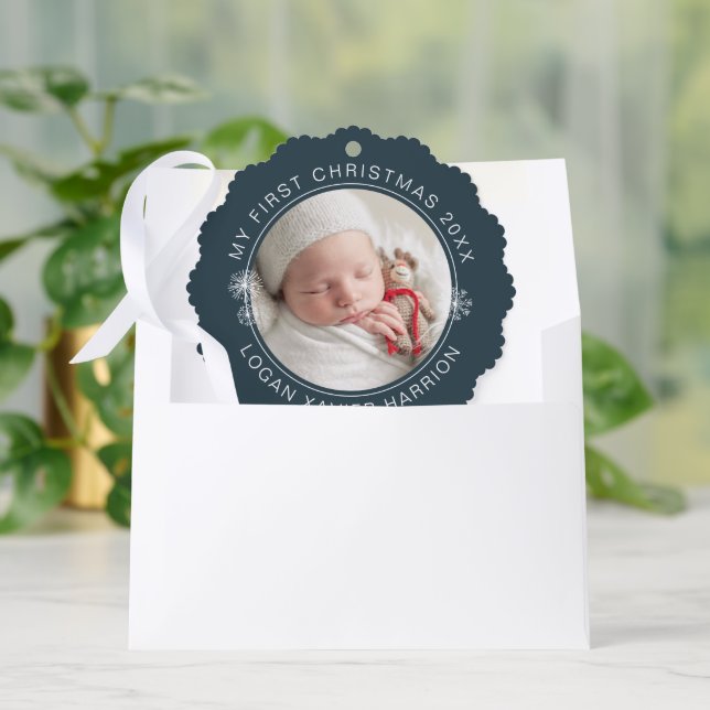 Adorno De Papel Baby's First Christmas Keepsake Photo (Sobre)