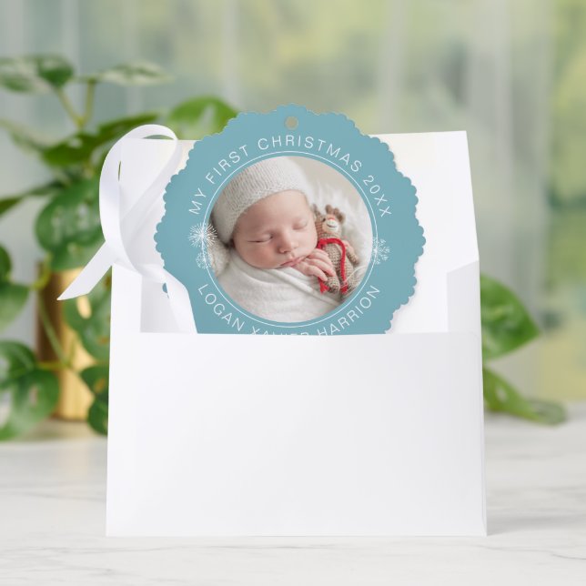 Adorno De Papel Baby's First Christmas Keepsake Photo (Sobre)
