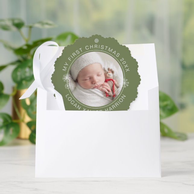 Adorno De Papel Baby's First Christmas Keepsake Photo (Sobre)