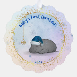 Adorno De Papel Baby's First Chritmas - Paper Ornament - Hippo