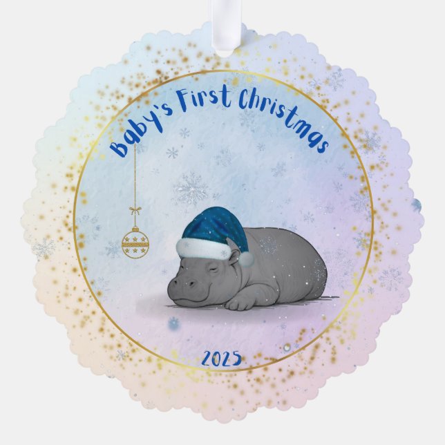 Adorno De Papel Baby's First Chritmas - Paper Ornament - Hippo (Reverso )
