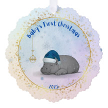 Baby's First Chritmas - Paper Ornament - Hippo