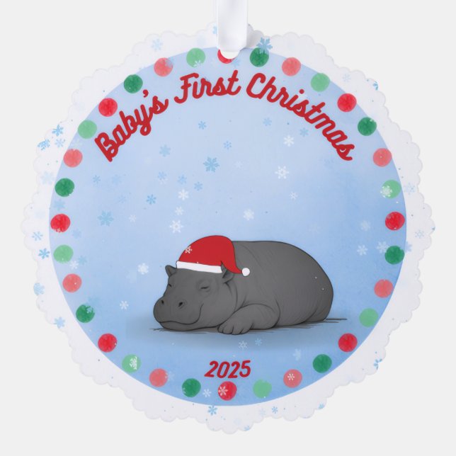 Adorno De Papel Baby's First Chritmas - Paper Ornament - Hippo (Reverso )