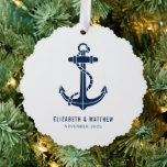 Adorno De Papel Beach House Boat Anchor Wedding Favor Personalizad<br><div class="desc">Añade tus nombres a esta bonita tarjeta de personalizado Ornament usando el botón "Personalizar" de arriba. La tarjeta Ornament presenta un diseño náutico que a cualquier aficionado al barco le gustaría. Gran franja para tu bote,  pasajeros,  fiestas de boda y otras celebraciones especiales de aniversario.</div>