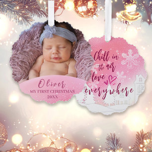 Adorno De Papel Bebé Rosa 1er Cumpleaños Foto Personalizada