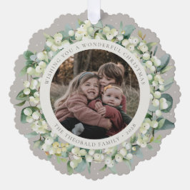 Adorno De Papel Beige Snowberry+Eucalyptus Christmas Wreath Photo 