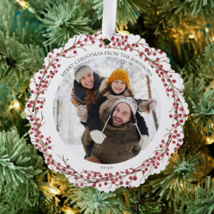 Adorno De Papel Berry Rojo Natural Merry Navidad Foto Wreath