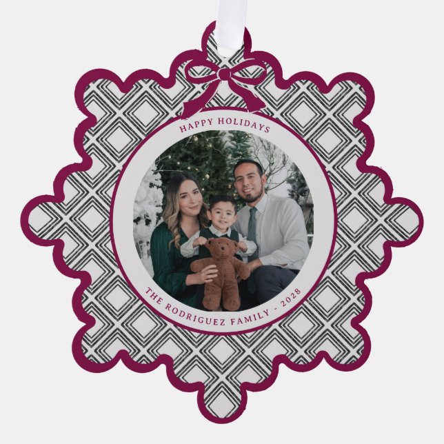 Adorno De Papel Black Diamond Pattern Holiday Ornament with Photo (Anverso)
