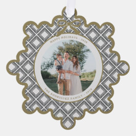 Adorno De Papel Black Diamond Pattern Holiday Ornament with Photo