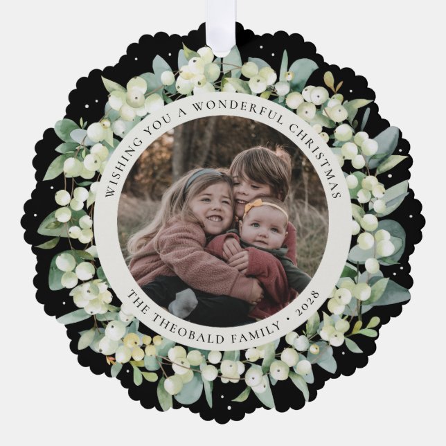 Adorno De Papel Black Snowberry+Eucalyptus Christmas Wreath Photo  (Anverso)