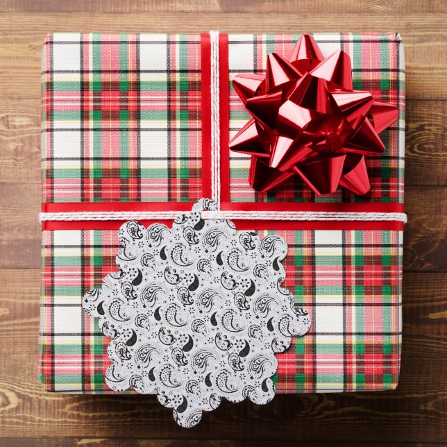 Adorno De Papel Black & White Paisley Pattern –Elegant Textile Art (Insitu (Regalo))