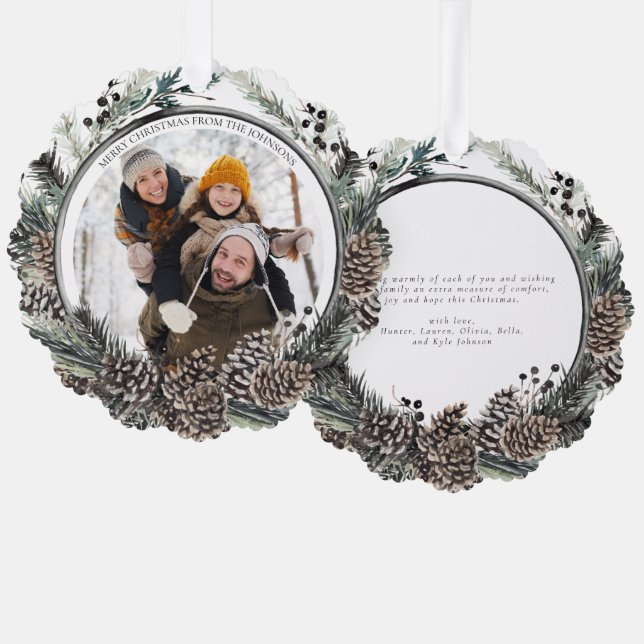 Adorno De Papel Black Winter Pine Merry Christmas Wreath (Anverso/Reverso)