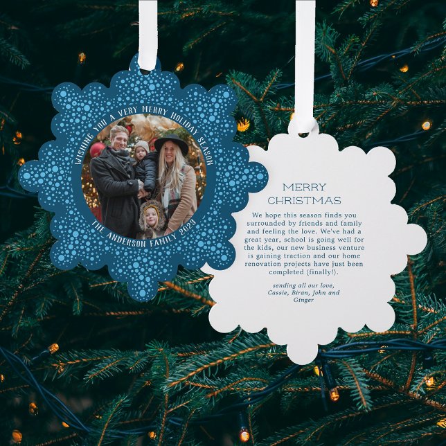 Adorno De Papel Blue Blizzard Dots Snowowsky Photo Holiday Navidad (Subido por el creador)