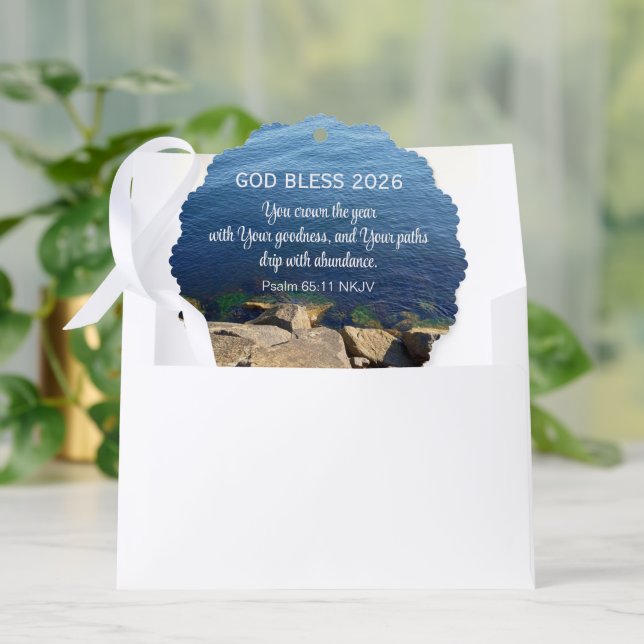 Adorno De Papel Blue Ocean Photo Blessed New Year 2026 Christian (Sobre)