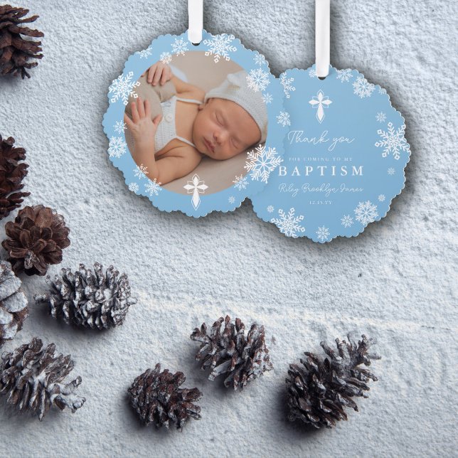 Adorno De Papel Blue Snowflakes Photo Winter Baptism Gracias (Subido por el creador)