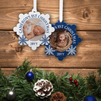 Adorno De Papel Blue White Snowflakes Navidades del bebé