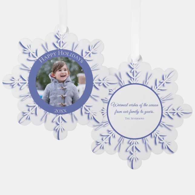 Adorno De Papel Blue Winter Snowflake Felices fiestas (Anverso/Reverso)