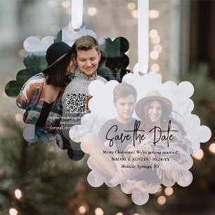 Adorno De Papel Boda Salva la Fecha QR & Foto Navidad Única