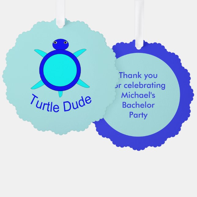 Adorno De Papel Bright Blue Turtle Dude Personalizado Bacheler Par (Anverso/Reverso)
