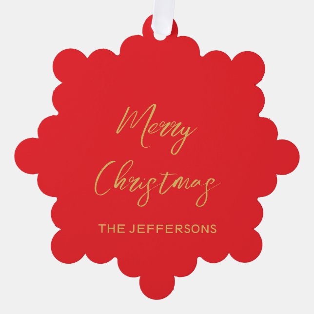 Adorno De Papel Brillantes Colores Rojo y Oro Feliz Navidad (Anverso)