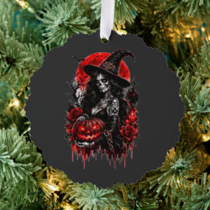 Adorno De Papel Bruja Gótica Calabaza Halloween Gato Negro Espeluz