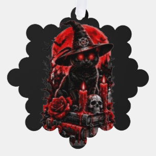 Adorno De Papel Bruja Gótica Gato Negro Vela Calavera Halloween De