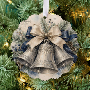 Adorno De Papel Campanas de Navidad de Plata Elegantes en Acuarela