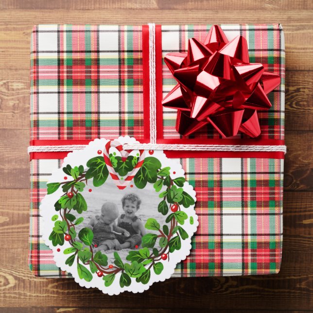 Adorno De Papel Candy Cane Heart Wreath Foto Feliz Año de Navidad (Insitu (Regalo))