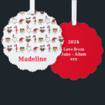 Adorno De Papel Caracteres de Navidades personalizados<br><div class="desc">Esta tarjeta de Navidades personalizada incluye la "tripulación de Navidad". Un grupo de lindos personajes de Navidades pequeños que adoran divertirse y hacer travesuras a los Navidades. El equipo incluye a Snowman,  Star,  Mince Pie,  Present y Santa Hat.</div>