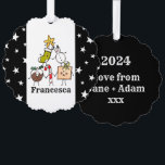 Adorno De Papel Caracteres de Navidades personalizados<br><div class="desc">Esta tarjeta de Navidades personalizada incluye la "tripulación de Navidad". Un grupo de lindos personajes de Navidades pequeños que adoran divertirse y hacer travesuras a los Navidades. El equipo incluye a Snowman,  Navidades Stocking,  Star,  Navidades Pudding,  Present y Candy Cane.</div>