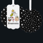 Adorno De Papel Caracteres de Navidades personalizados<br><div class="desc">Esta tarjeta de Navidades personalizada incluye la "tripulación de Navidad". Un grupo de lindos personajes de Navidades pequeños que adoran divertirse y hacer travesuras a los Navidades. El equipo incluye a Snowman,  Navidades Stocking,  Star,  Navidades Pudding,  Present y Candy Cane.</div>