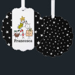 Adorno De Papel Caracteres de Navidades personalizados<br><div class="desc">Esta tarjeta de Navidades personalizada incluye la "tripulación de Navidad". Un grupo de lindos personajes de Navidades pequeños que adoran divertirse y hacer travesuras a los Navidades. El equipo incluye a Snowman,  Navidades Stocking,  Star,  Navidades Pudding,  Present y Candy Cane.</div>