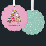 Adorno De Papel Caracteres de Navidades personalizados<br><div class="desc">Esta tarjeta de Navidades personalizada incluye la "tripulación de Navidad". Un grupo de lindos personajes de Navidades pequeños que adoran divertirse y hacer travesuras a los Navidades. El equipo incluye a Snowman,  Navidades Stocking,  Star,  Navidades Pudding,  Present y Candy Cane.</div>