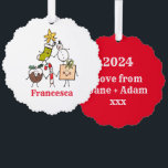 Adorno De Papel Caracteres de Navidades personalizados<br><div class="desc">Esta tarjeta de Navidades personalizada incluye la "tripulación de Navidad". Un grupo de lindos personajes de Navidades pequeños que adoran divertirse y hacer travesuras a los Navidades. El equipo incluye a Snowman,  Navidades Stocking,  Star,  Navidades Pudding,  Present y Candy Cane.</div>