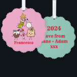 Adorno De Papel Caracteres de Navidades personalizados<br><div class="desc">Esta tarjeta de Navidades personalizada incluye la "tripulación de Navidad". Un grupo de lindos personajes de Navidades pequeños que adoran divertirse y hacer travesuras a los Navidades. El equipo incluye a Snowman,  Navidades Stocking,  Star,  Navidades Pudding,  Present y Candy Cane.</div>