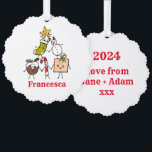 Adorno De Papel Caracteres de Navidades personalizados<br><div class="desc">Esta tarjeta de Navidades personalizada incluye la "tripulación de Navidad". Un grupo de lindos personajes de Navidades pequeños que adoran divertirse y hacer travesuras a los Navidades. El equipo incluye a Snowman,  Navidades Stocking,  Star,  Navidades Pudding,  Present y Candy Cane.</div>